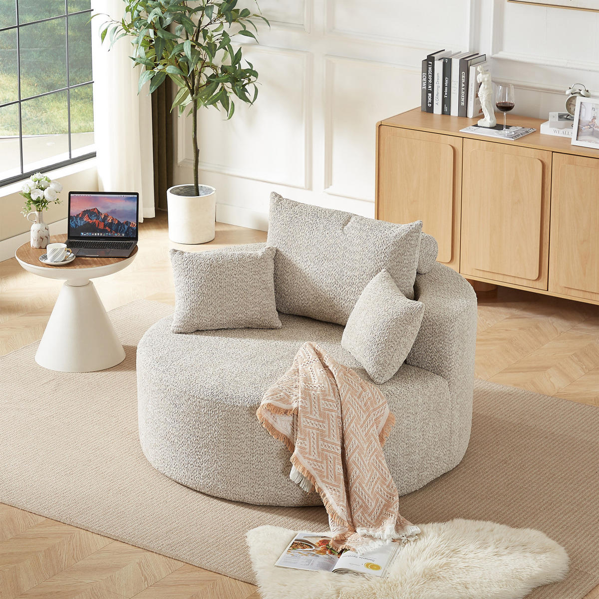 STOFFSOFA Chenille Khaki, Polstersessel mit Rückenkissen, Kuschelsessel - Braun, Textil (127/82/127cm) - PARAFTA HOME