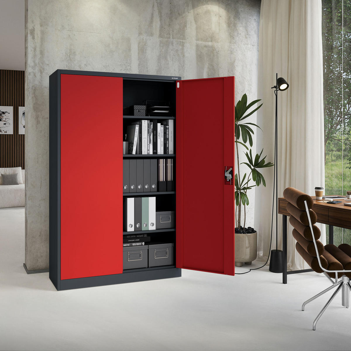 AKTENSCHRANK JAN II - Anthrazit/Rot, Metall (115/185/40cm) - Jan Nowak