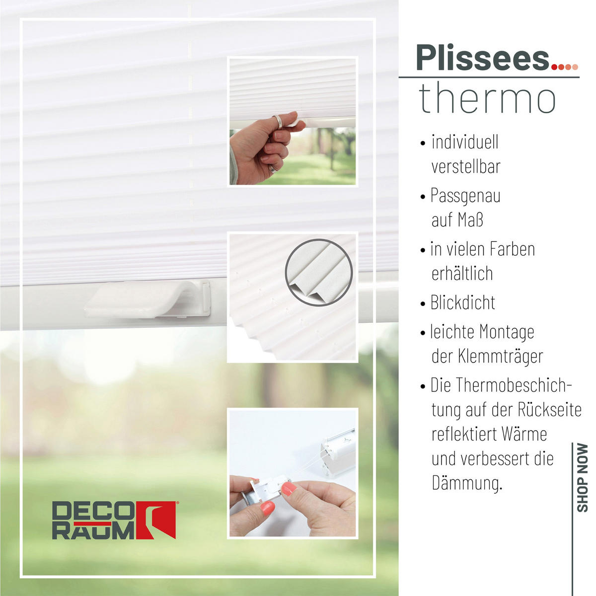 PLISSEE Thermo Basic 75 x 210cm Klemmfix ohne Bohren - Weiß, Textil (75/210/210cm) - Deco-Raum