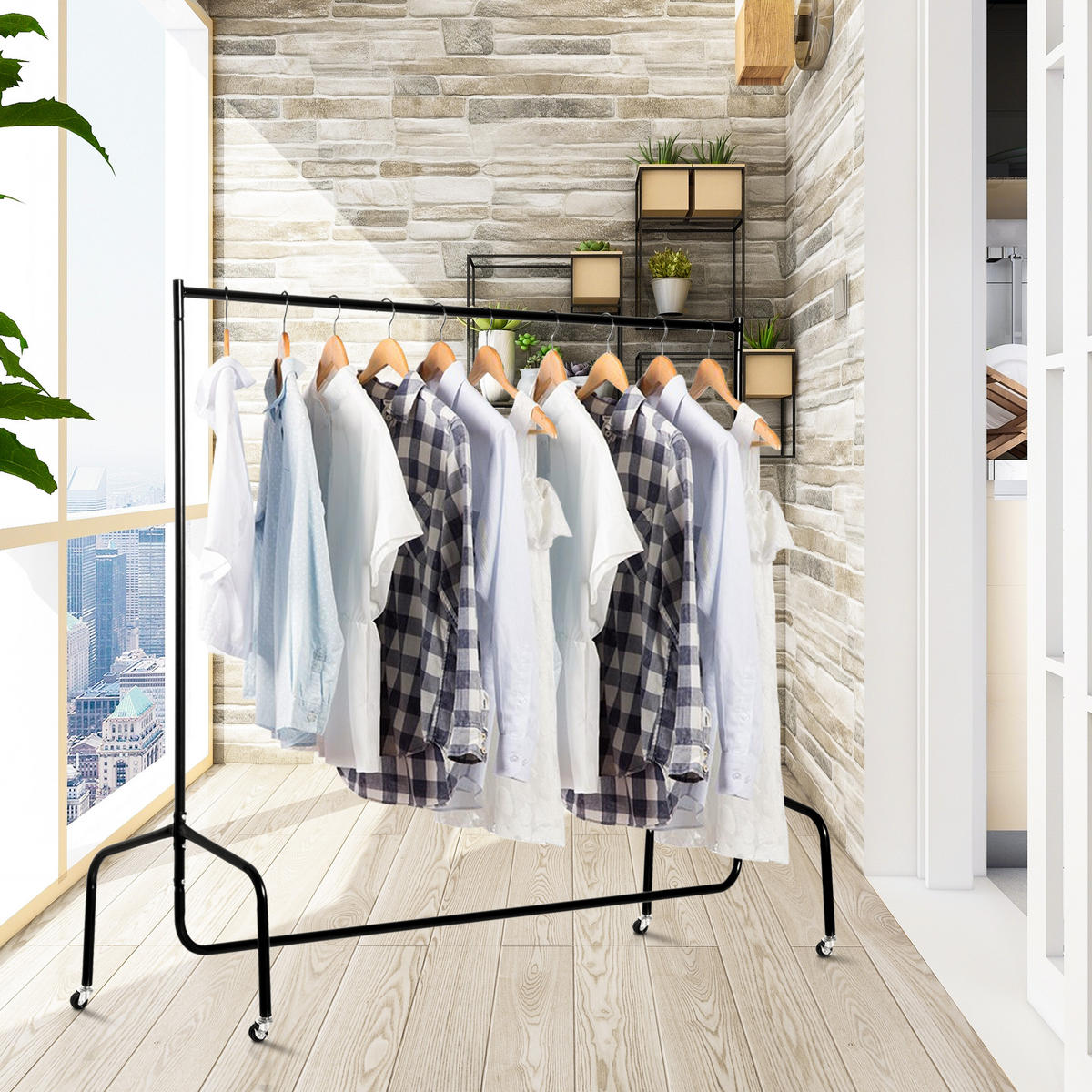 METALL Kleiderständer Kleiderwagen Rollgarderobe Garderobenständer schwarz - Schwarz, Metall (60/170/150cm) - HOMCOM