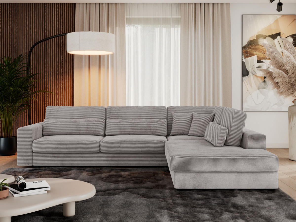 ECKSOFA Savona Grau Cord - rechts - Schwarz/Grau, Kunststoff/Textil (249/316cm) - MKS