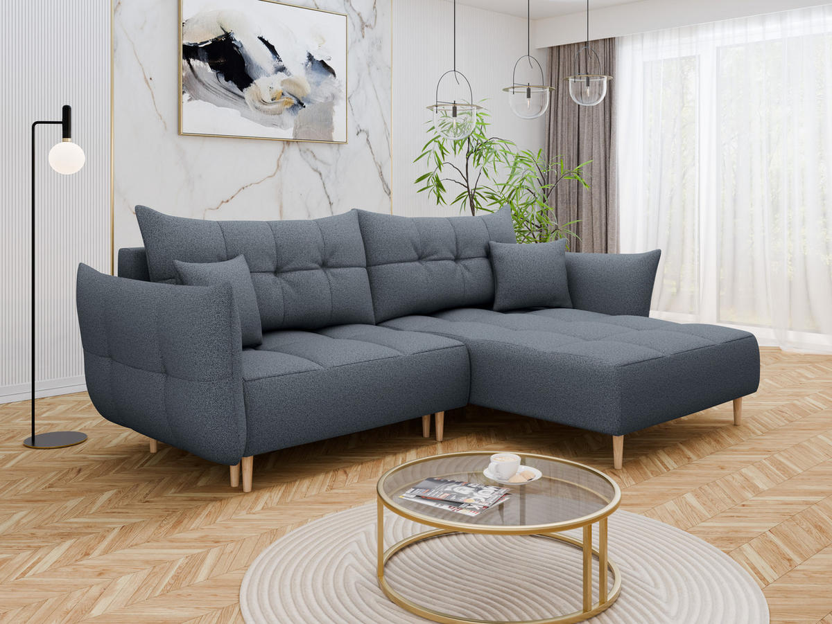 ECKSOFA RAIN: Universell klappbar mit Stauraum aus grauem LOFT-Stoff - Grau, Holz (267/172cm) - Panda Möbel