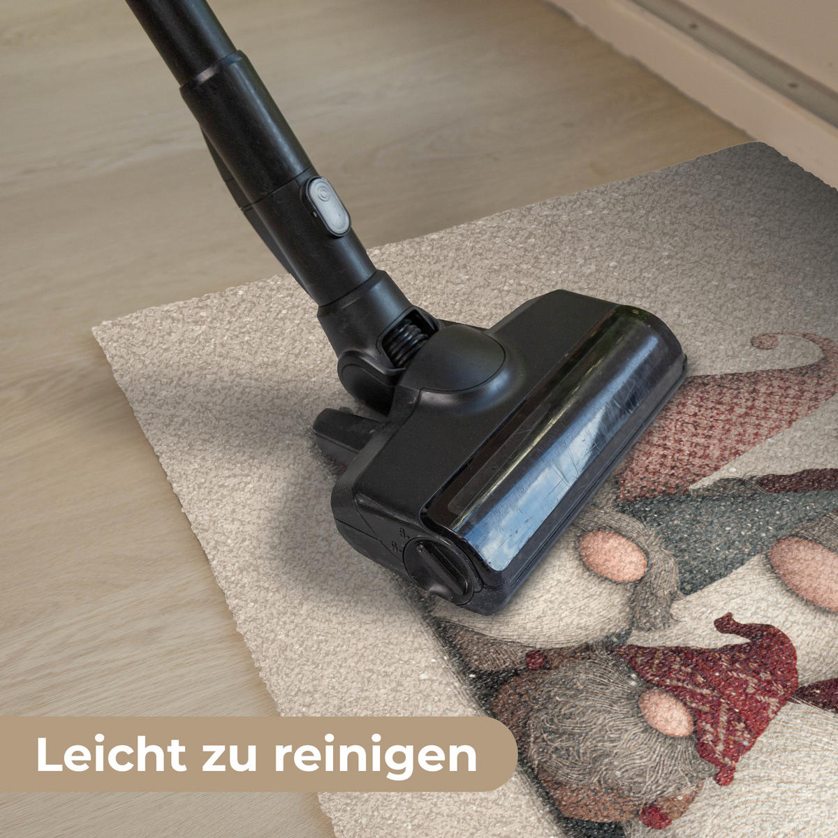 FUSSMATTE Wichtel - Weihnachten - Schnee - Zipfelmützen 90x60 cm - Beige, Kunststoff (90/0.4cm) - MuchoWow