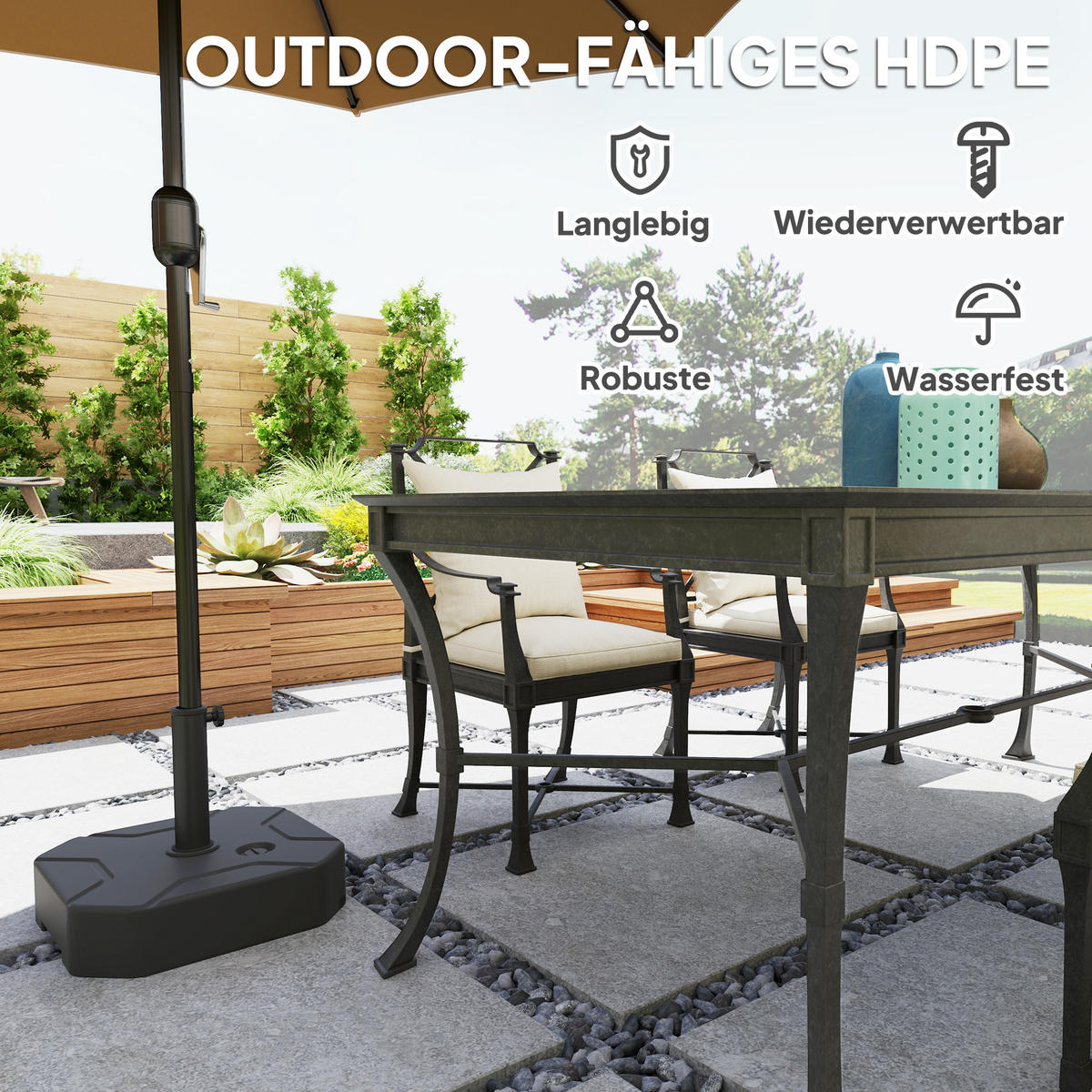 SONNENSCHIRMSTÄNDER bis 25 kg befüllbar - Schwarz, Kunststoff (45/45cm) - Outsunny