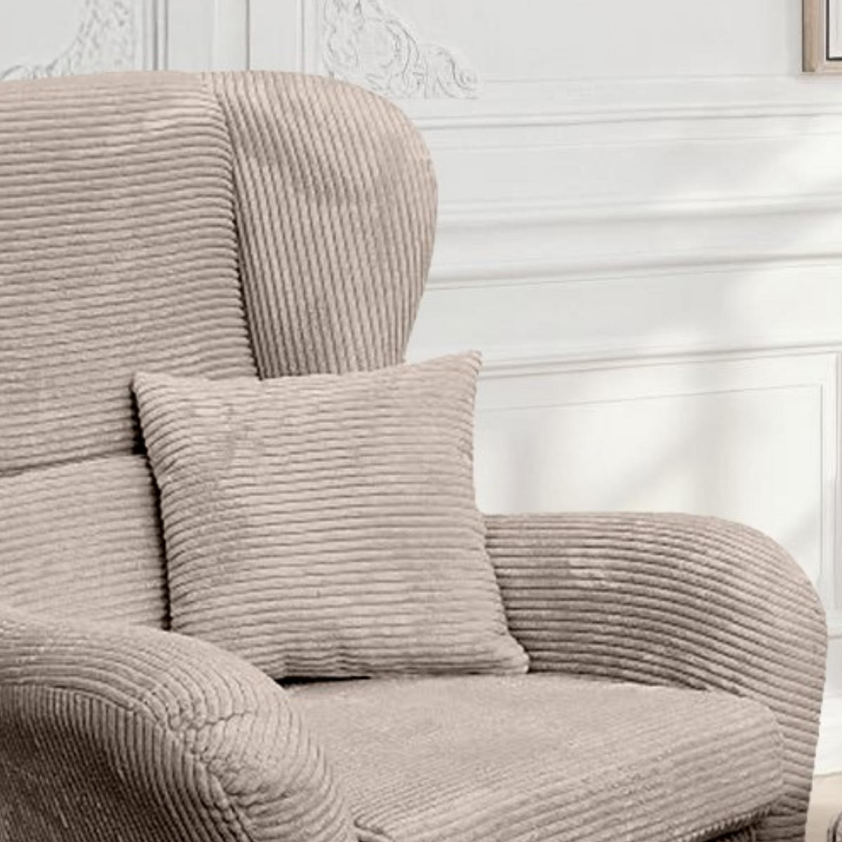 OHRENSESSEL mit HOCKER, hoher Sitzkomfort durch Wellenunterfederung B90/H98/T76 cm, Cord Braun Taupe / 18020 - Taupe/Schwarz, Holz/Textil (90/98/76cm) - luma-home