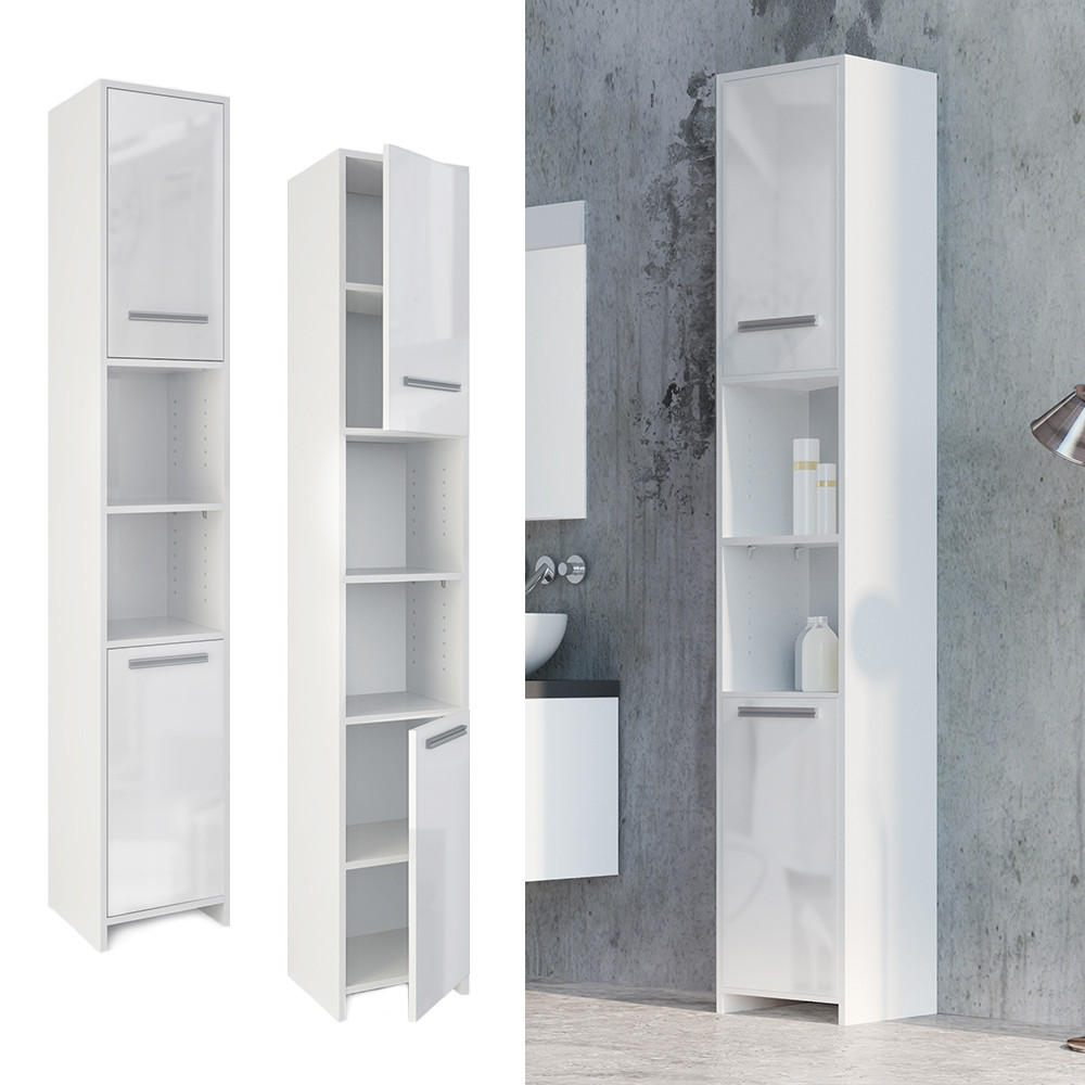 BADSCHRANK Kiko Weiß 30 x 195 cm - Weiß Hochglanz/Weiß, Holzwerkstoff (30/195/30cm) - Vicco