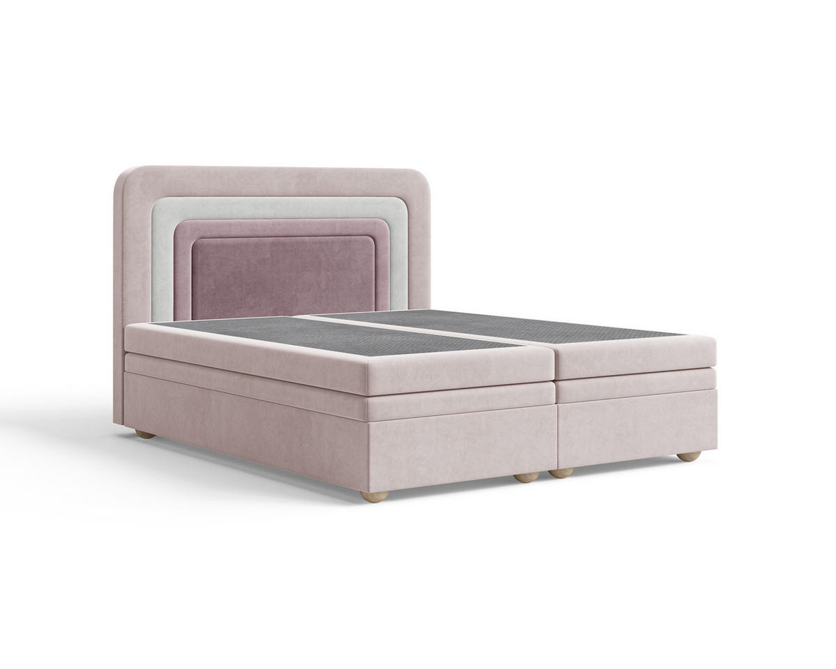 BOXBETT - Bett 10 NEST - Riviera - 140x200 cm - Modernes Polsterbett mit Bettkasten - Altrosa, Holz (140/200cm) - ROYAL24_MARKT