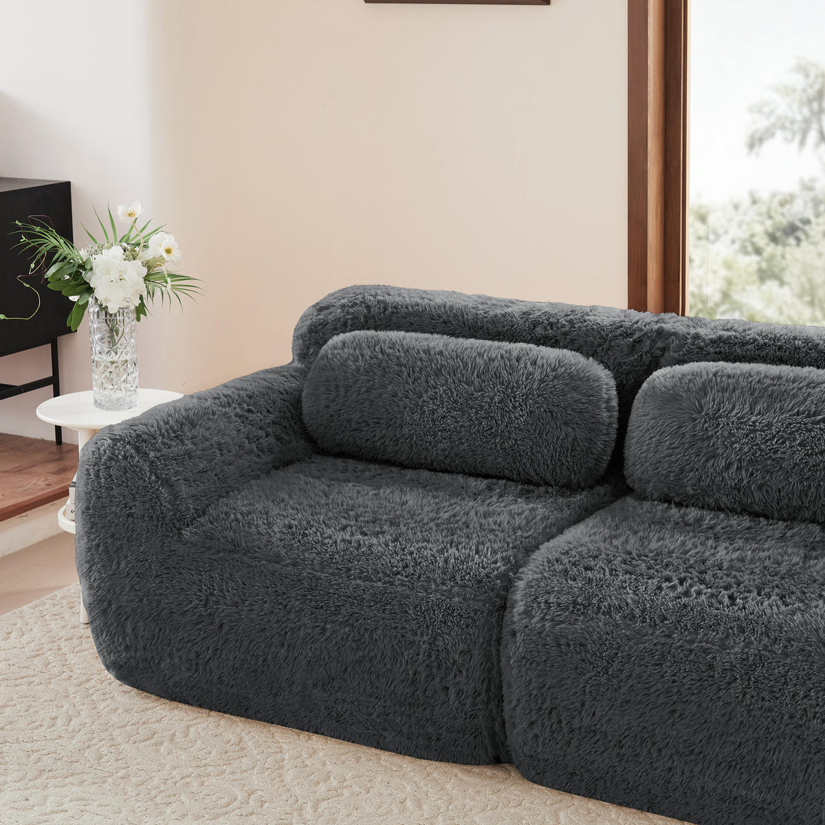 SOFA modular 2-Sitzer L-Form Plüsch Grau - Grau, Kunststoff (179/204cm) - Meubliv