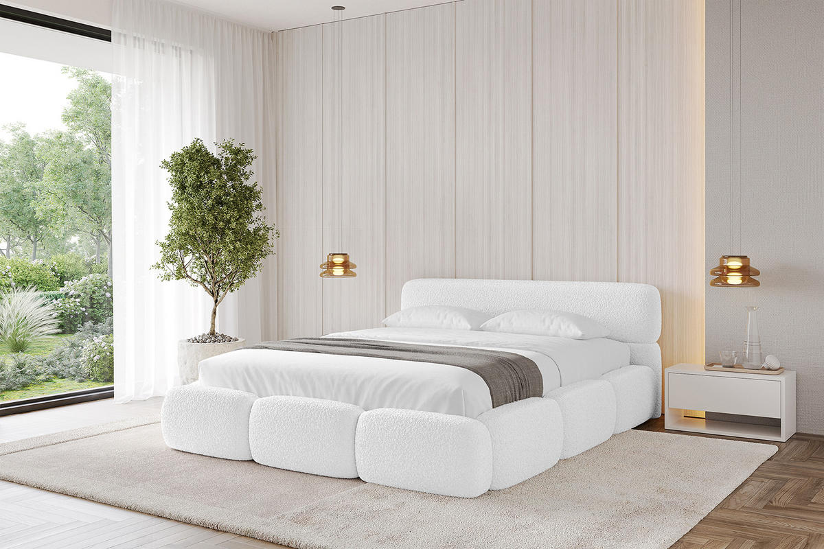 POLSTERBETT mit Bettkasten und Lattenrost, Boxbett ohne Matratze - ELVA-v1 200x200 Weiß - Weiß, Holzwerkstoff/Textil (200/200cm) - ALTDECOR