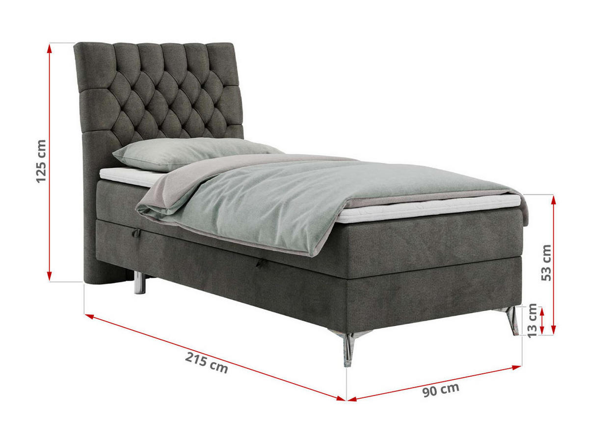 BOXBETT MILEN 90/200 Dunkelgrau Velvet - H3 - Links Seite - Dunkelgrau, Holz/Textil (90/200cm) - MKS