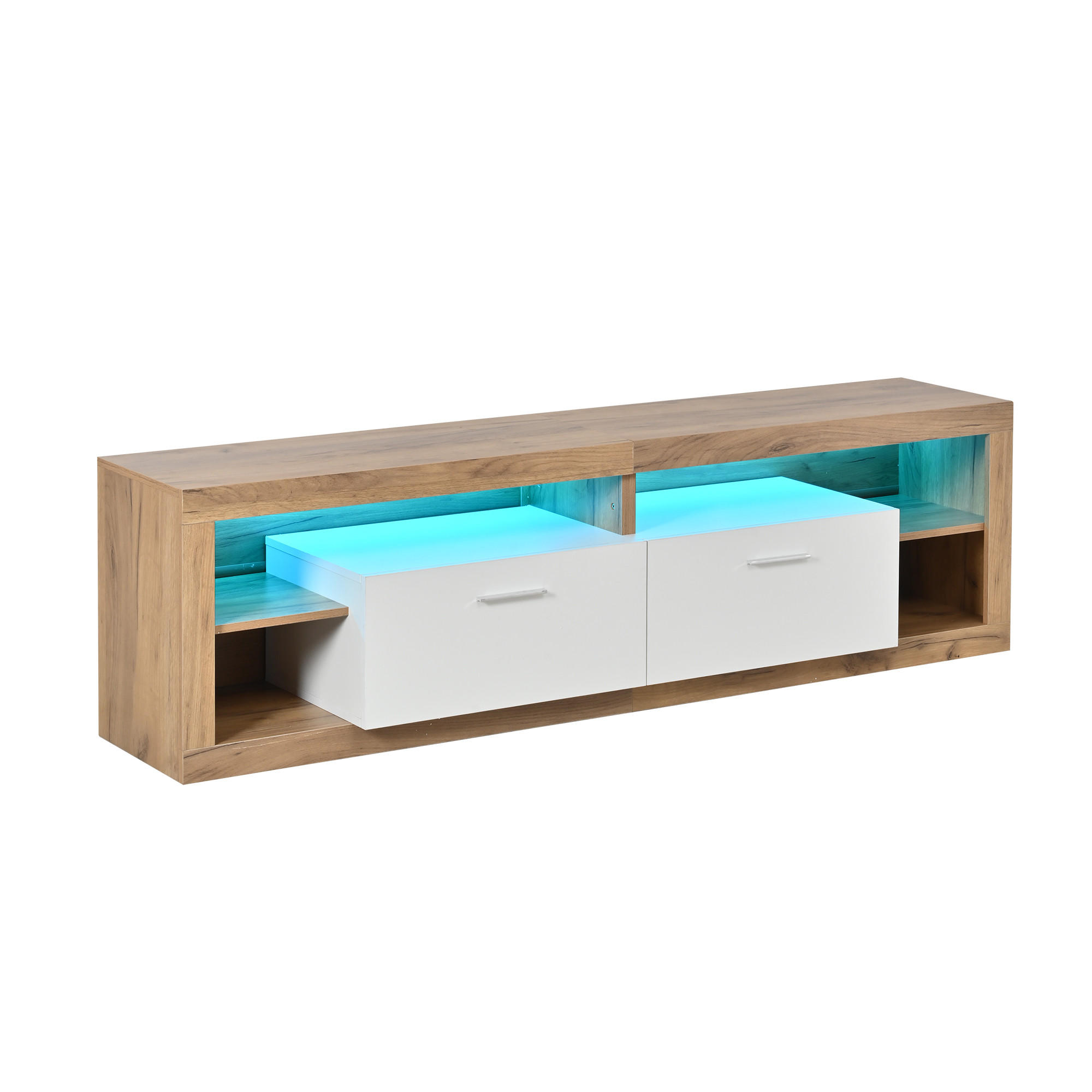 TV-ELEMENT180X35,5X50CM mit App-gesteuerter LED-Beleuchtung für 75-Zoll-TV - Naturfarben, Holz (46.51/13.31/131.7cm) - Raelunyi