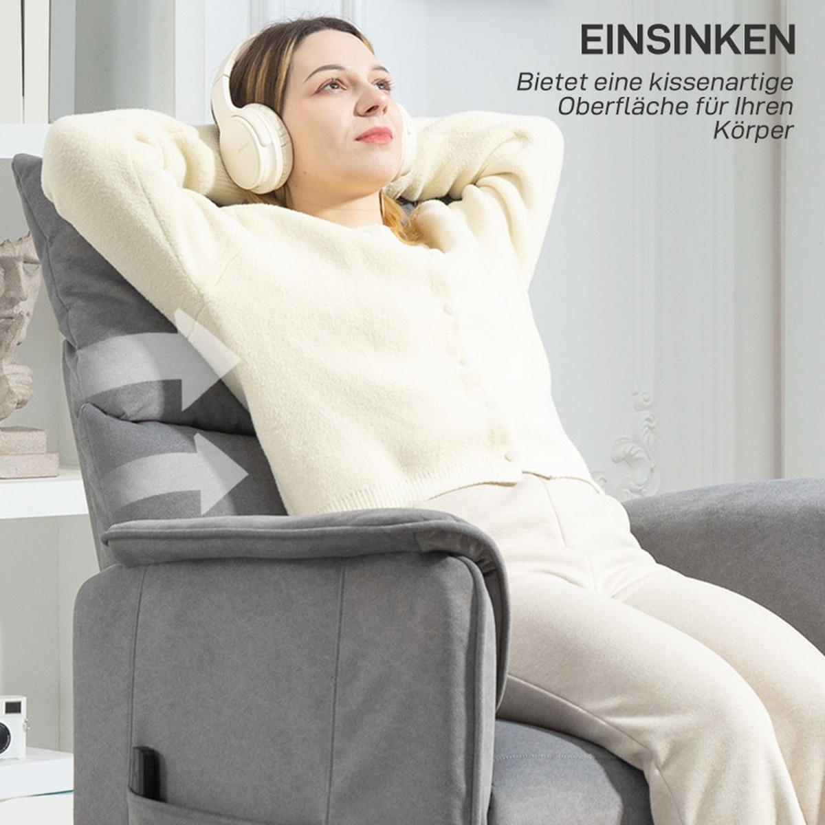 RELAXSESSEL Polyester mit Memory-Funktion, Fernbedienung 80/83/104 cm Grau - Grau, Textil (80/104/83cm) - Redom