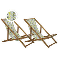 GARTENLIEGE 2er-Set hellbraun Textil weiß/gelb ZickZack-Muster Anzio - Hellbraun/Goldfarben, Textil (54/70/97cm) - Beliani