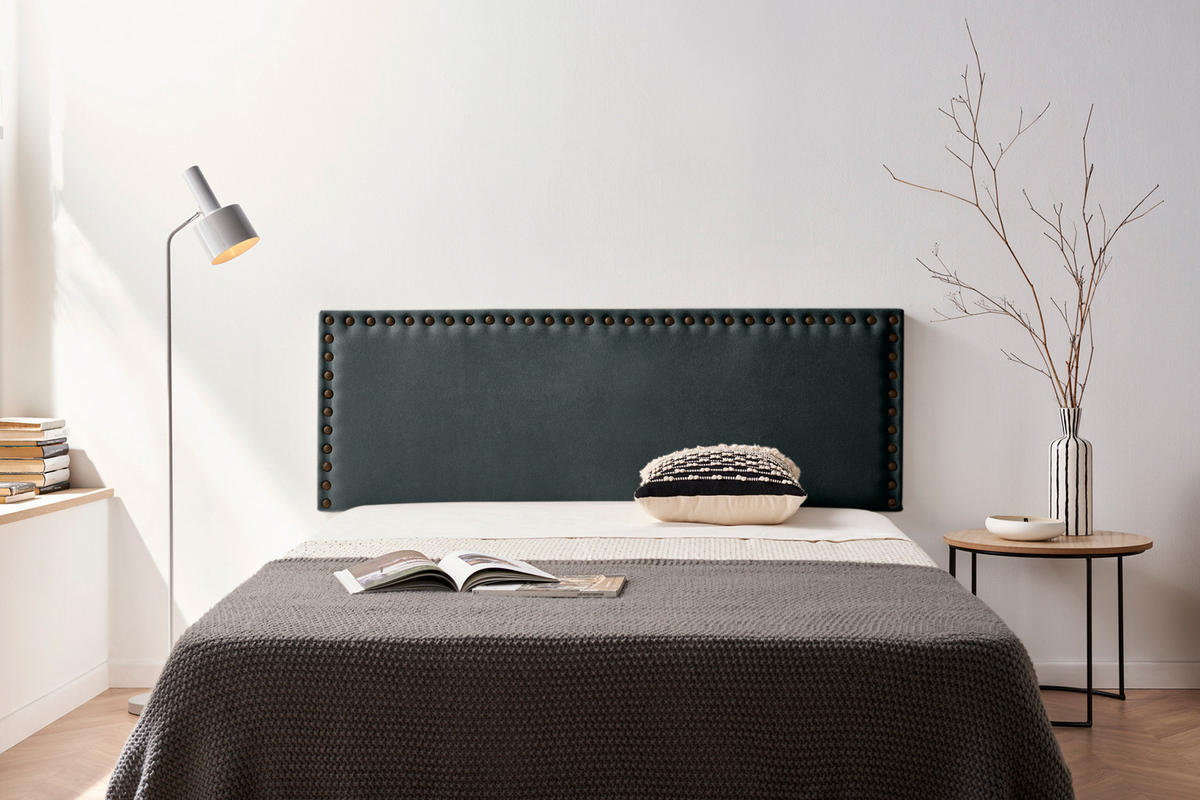 Kopfteil gepolstert MODENA Aqualine 145x55x8 cm - Schwarz - Moonia - Schwarz, Holz (145/8/55cm)