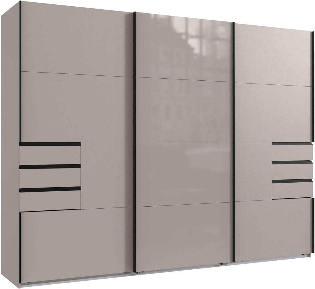 SCHWEBETÜRENSCHRANK Saigon sandgrau Glas 270 / 64 / 208 cm - Grau, Holz/Holzwerkstoff (270/208/64cm) - Wimex
