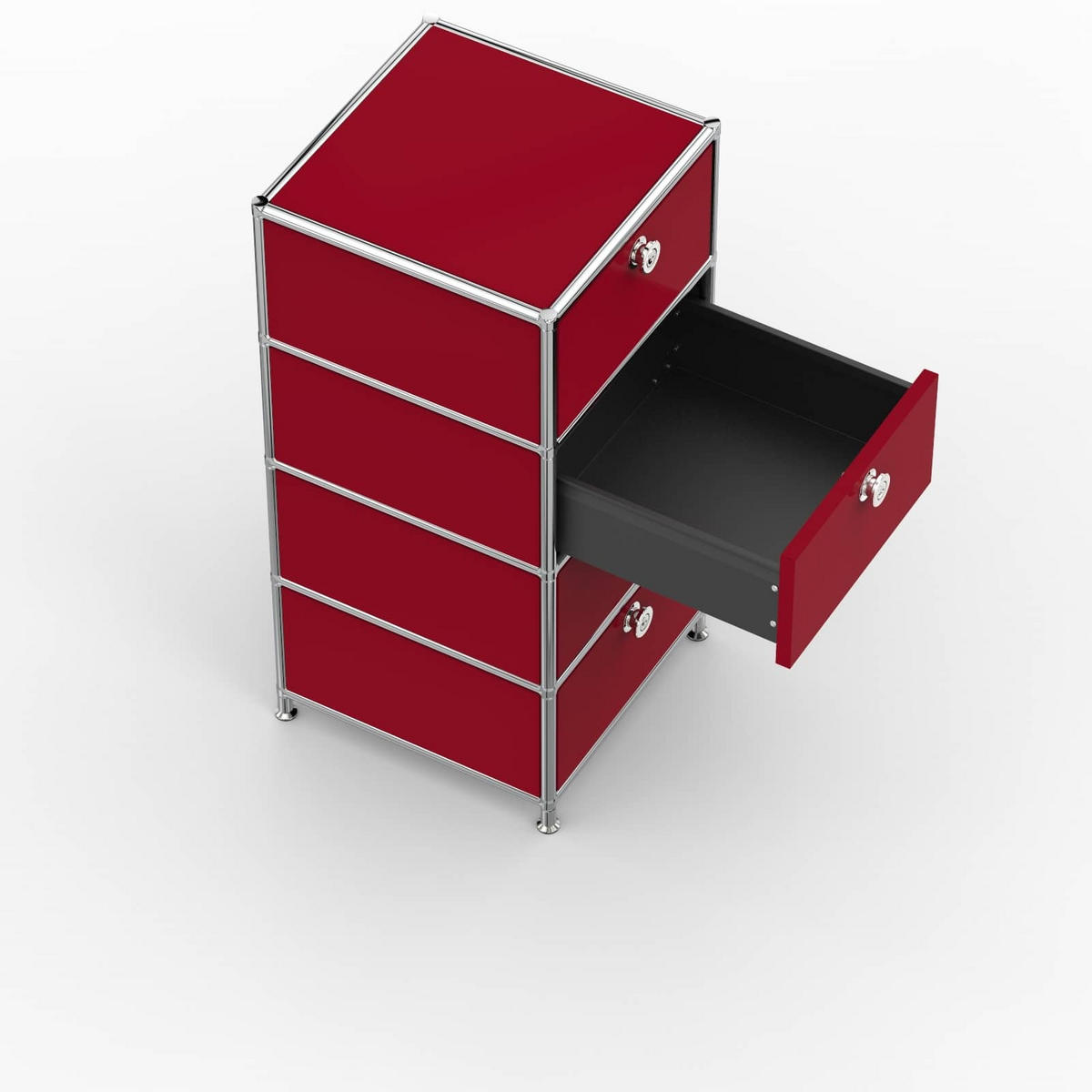 BÜRO-STANDCONTAINER, Metall, 40cm, 4 Schubladen, Rubinrot - Chromfarben/Silberfarben, Metall (40/84.3/39.7cm) - Versee