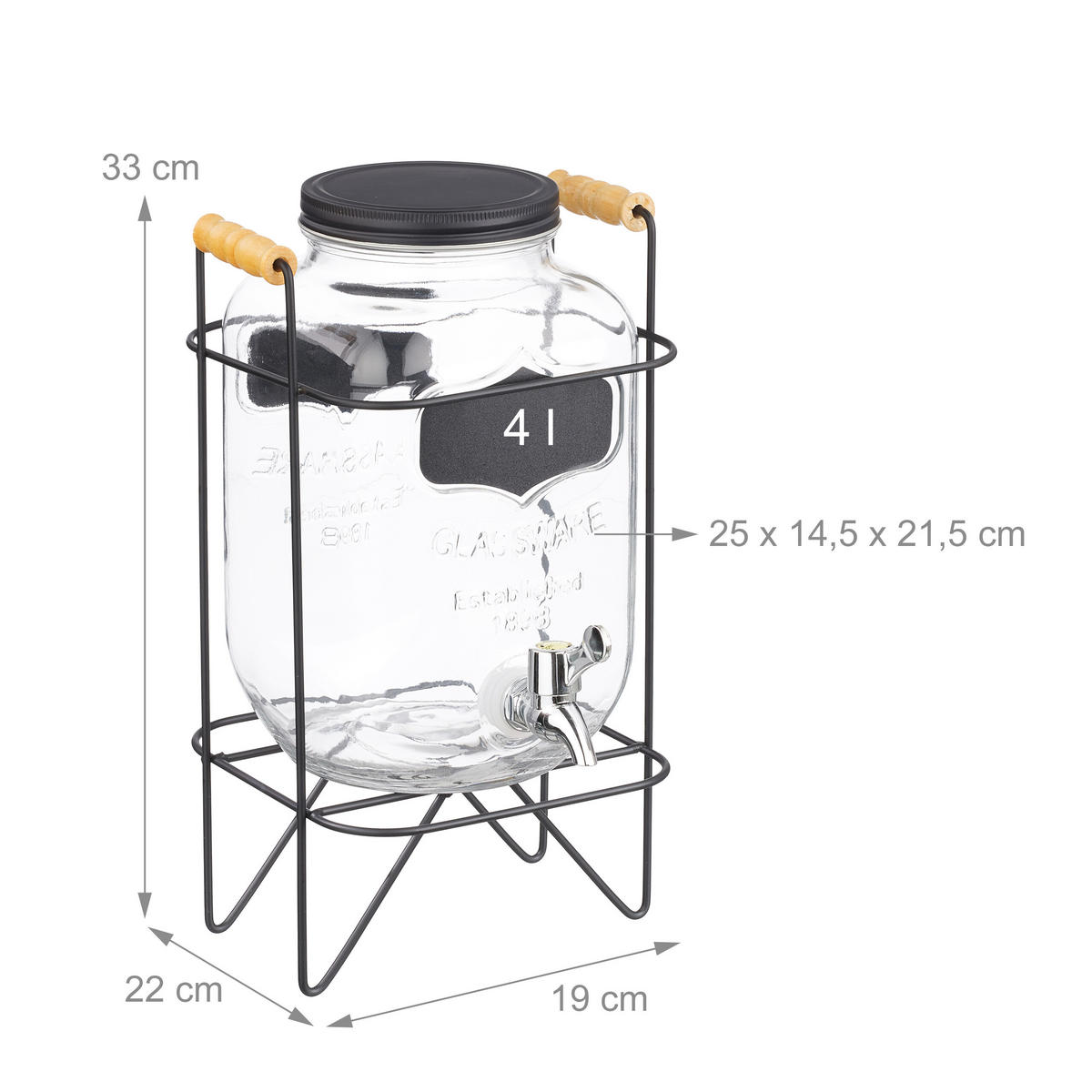 GETRÄNKESPENDER - Transparent, Glas/Kunststoff (4L) - Relaxdays