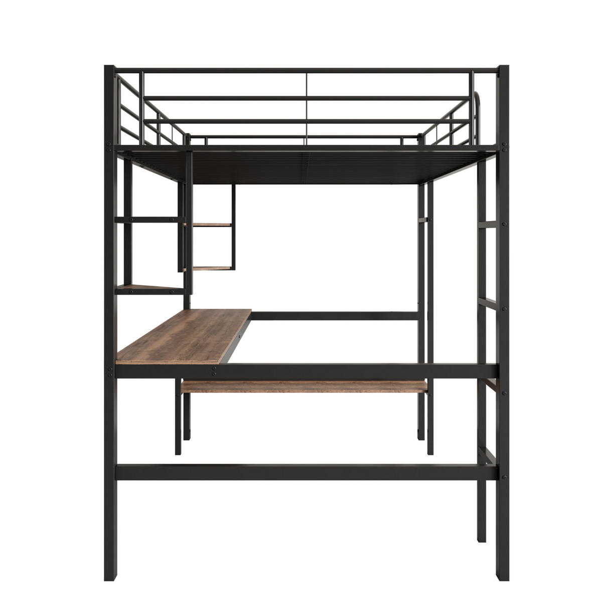 HOCHBETT 90/200 cm Schwarz aus Metall mit Schreibtisch und Regalen - Schwarz, Metall (90/200cm) - OKMYHOME