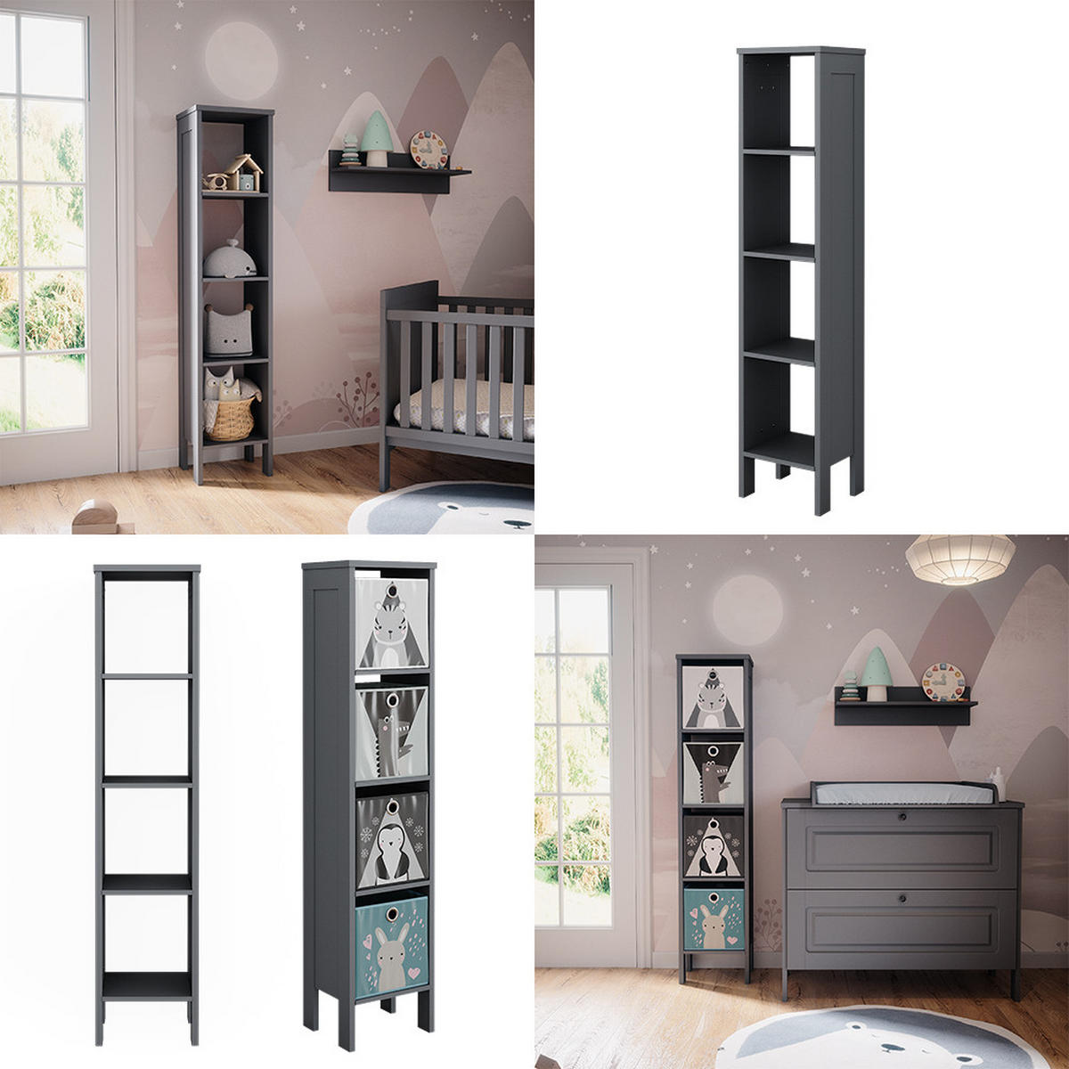KINDERREGAL Ajaton Grau 35.2 x 159.5 cm - Grau, Holzwerkstoff (35.2/159.5/30.6cm) - VitaliSpa