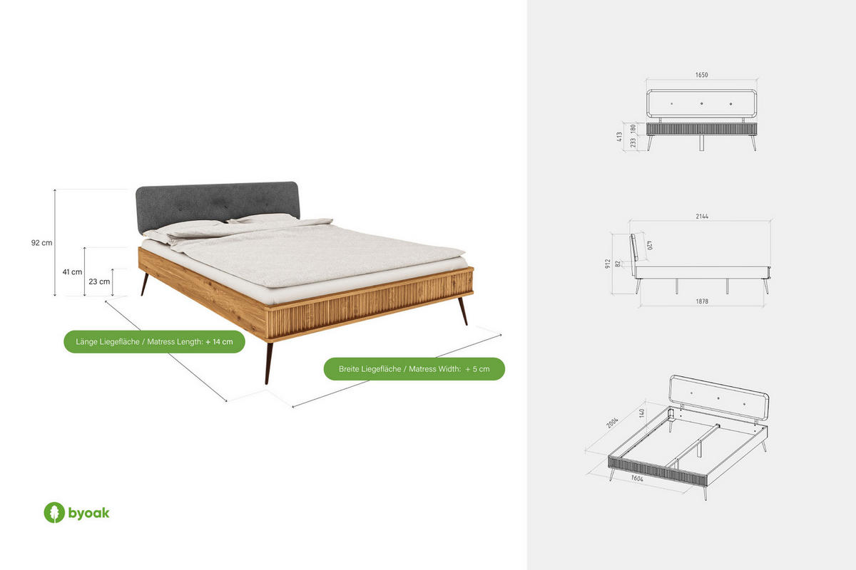 BETT LINA 2 90x190 Kernbuche - Kernbuche, Holz (90/190cm) - byoak