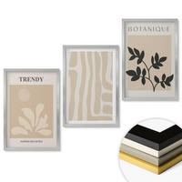 WANDBILDER 3er Set - 40x60 cm Silberner Rahmen - Stilvolle Pflanzenmuster in Beige und Schwarz - Silberfarben, Kunststoff (40/60cm) - ArtPrintCave