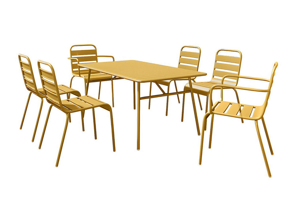 GARTENESSGRUPPE im Set - 6 -Sitzer - Stahl - senffarben - MIRMANDE - Gelb, Metall - Vente-Unique