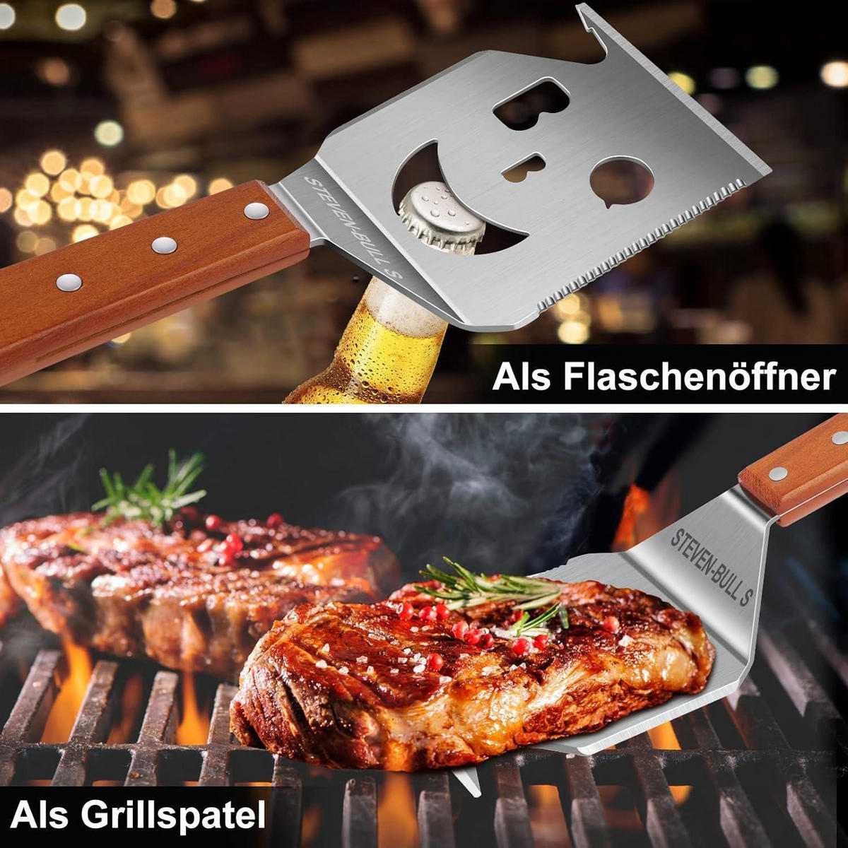 GRILLSPACHTEL 7-in-1 mit Holzgriff - Braun, Holz (10/0.1/41cm)