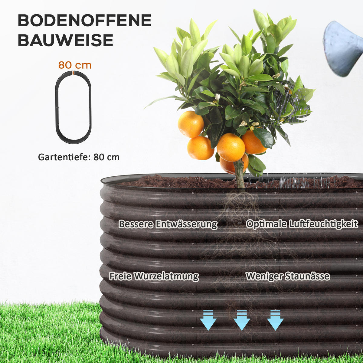 HOCHBEET, stapelbar Blumenkasten - Dunkelgrau, Metall (80/80/160cm) - Outsunny