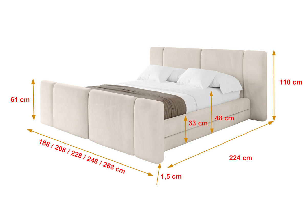 POLSTERBETT mit Bettkasten, Fußteil und Lattenrost, Bett mit Matratze H3/H4 - TEVO-Z 160x200 Beige - Ecru, Holzwerkstoff/Textil (160/200cm) - ALTDECOR