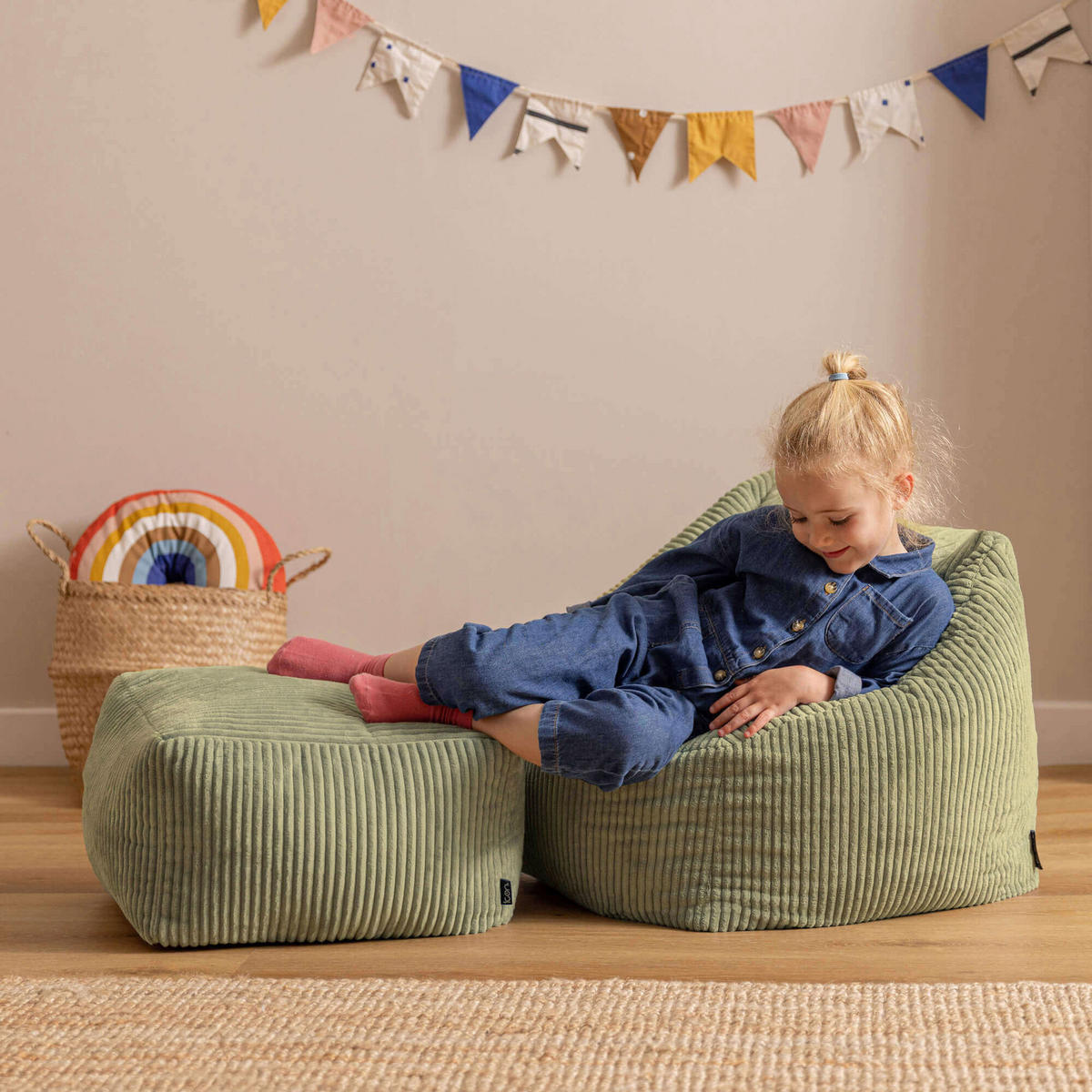 KINDERSITZSACK mit Hocker Natalia - Salbeigrün, Textil (55/44/55cm) - icon