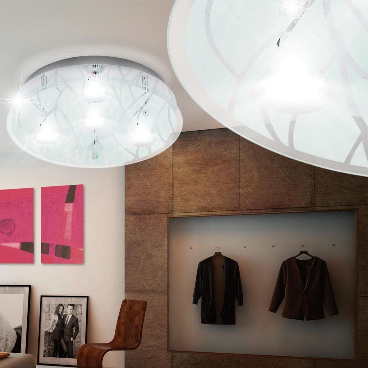 LED DECKENLEUCHTE Edelstahl Chrom Silber - Silberfarben, Glas (35/35/8.5cm)