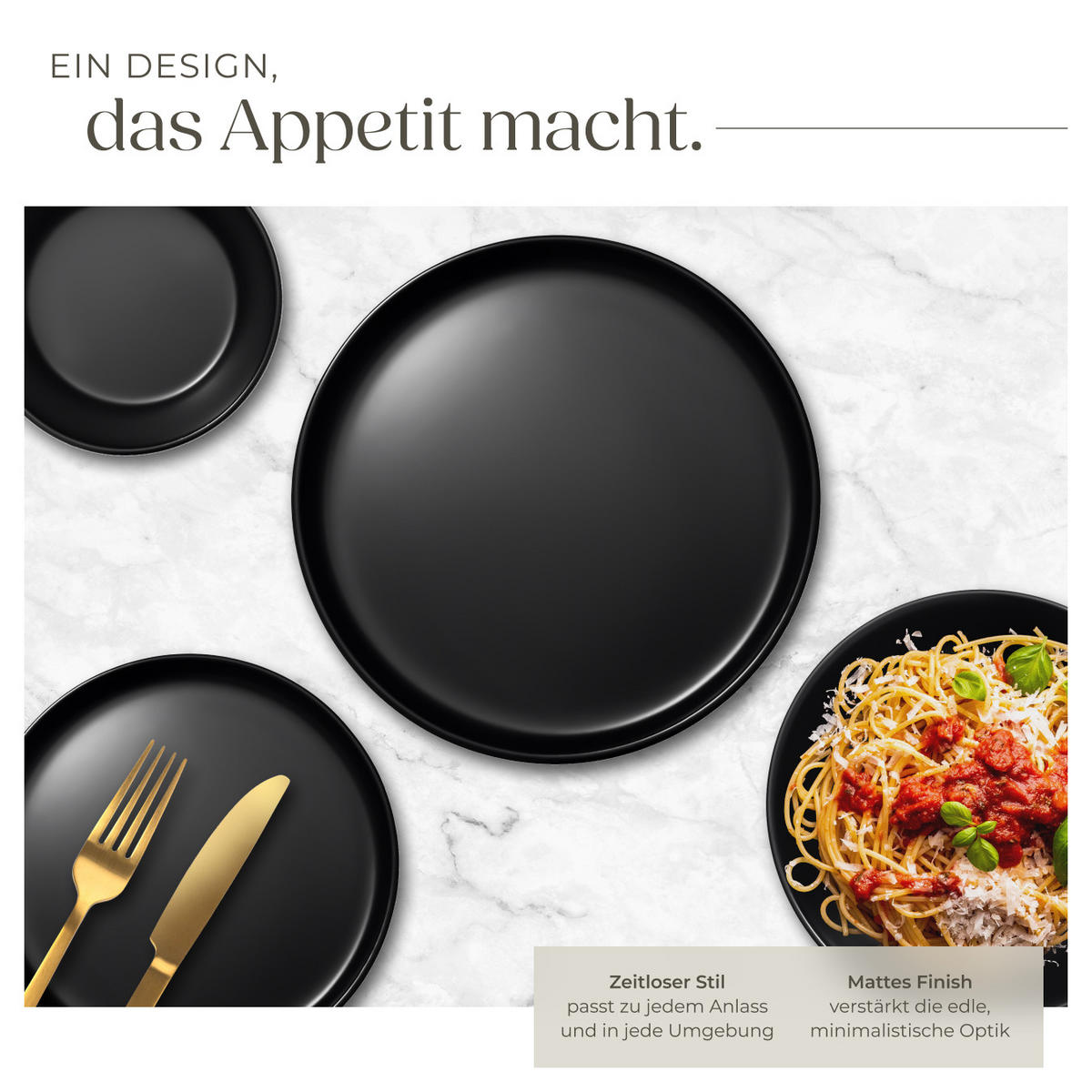 GESCHIRRSET Una,ineinander stapelbar,schwarz - Schwarz, Keramik (26/2.3/26cm) - tectake