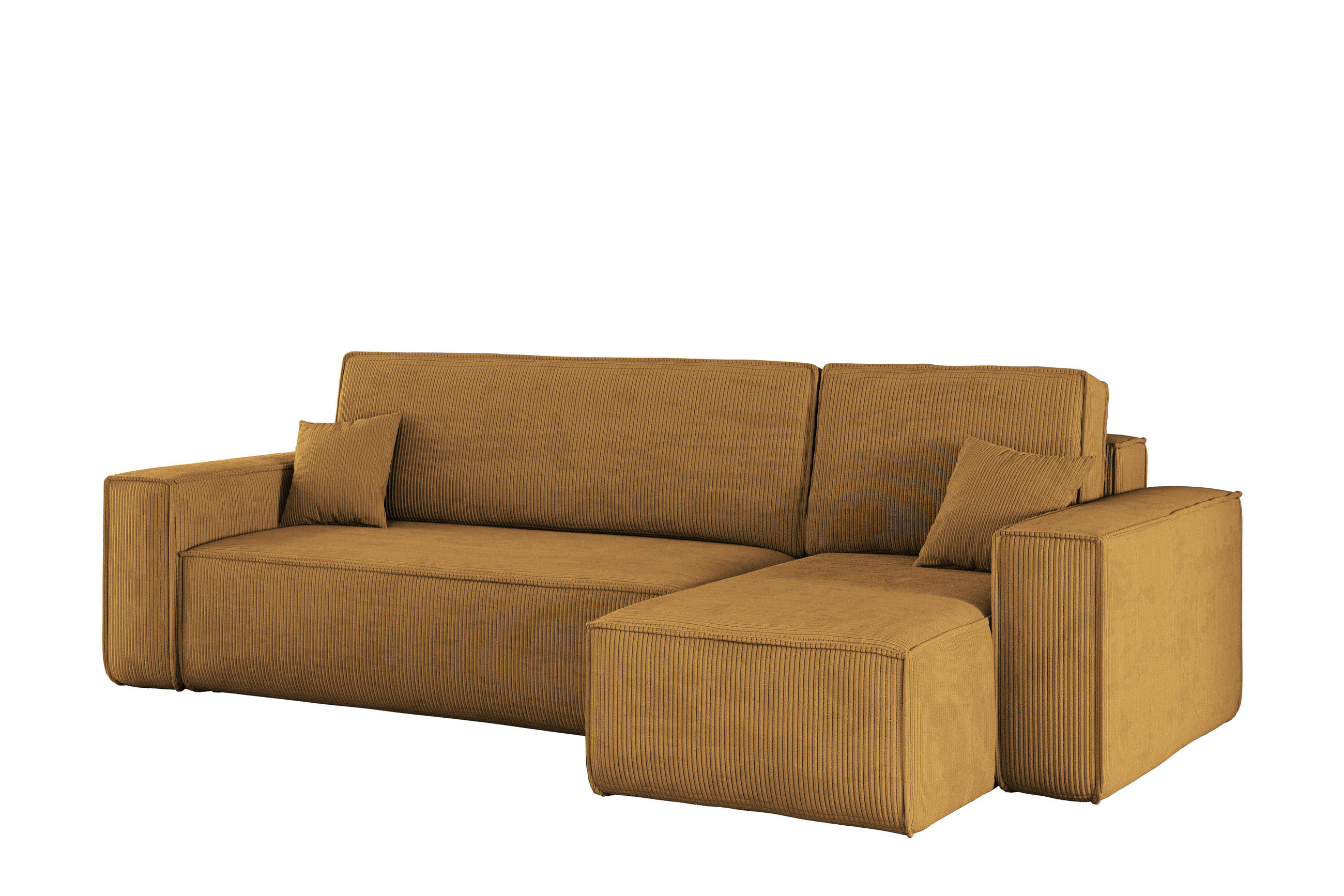 ECKSOFA Mit Schlaffunktion Und Bettkasten BEST Stoff Poso Dicker Cord Senffarbe Rechts - Gelb, Holz/Textil (244/142cm) - Kaiser Möbel