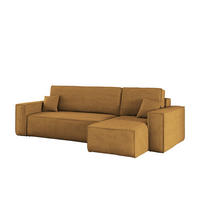 ECKSOFA Mit Schlaffunktion Und Bettkasten BEST Stoff Poso Dicker Cord Senffarbe Rechts - Gelb, Holz/Textil (244/142cm) - Kaiser Möbel