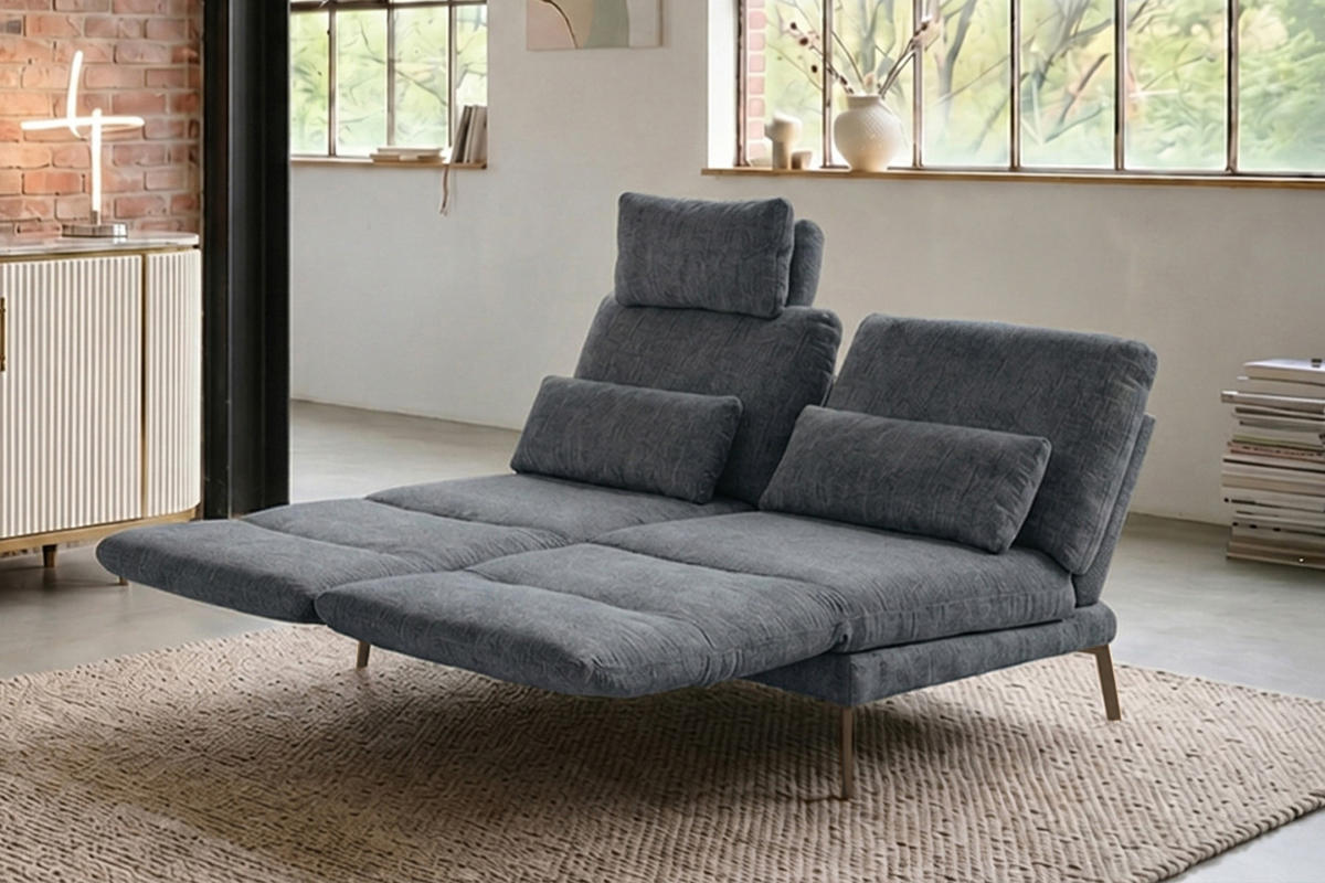 SOFA HOLLY Anthrazit Flachgewebe - Anthrazit/Braun, Textil/Metall (176/90/92cm) - KAWOLA