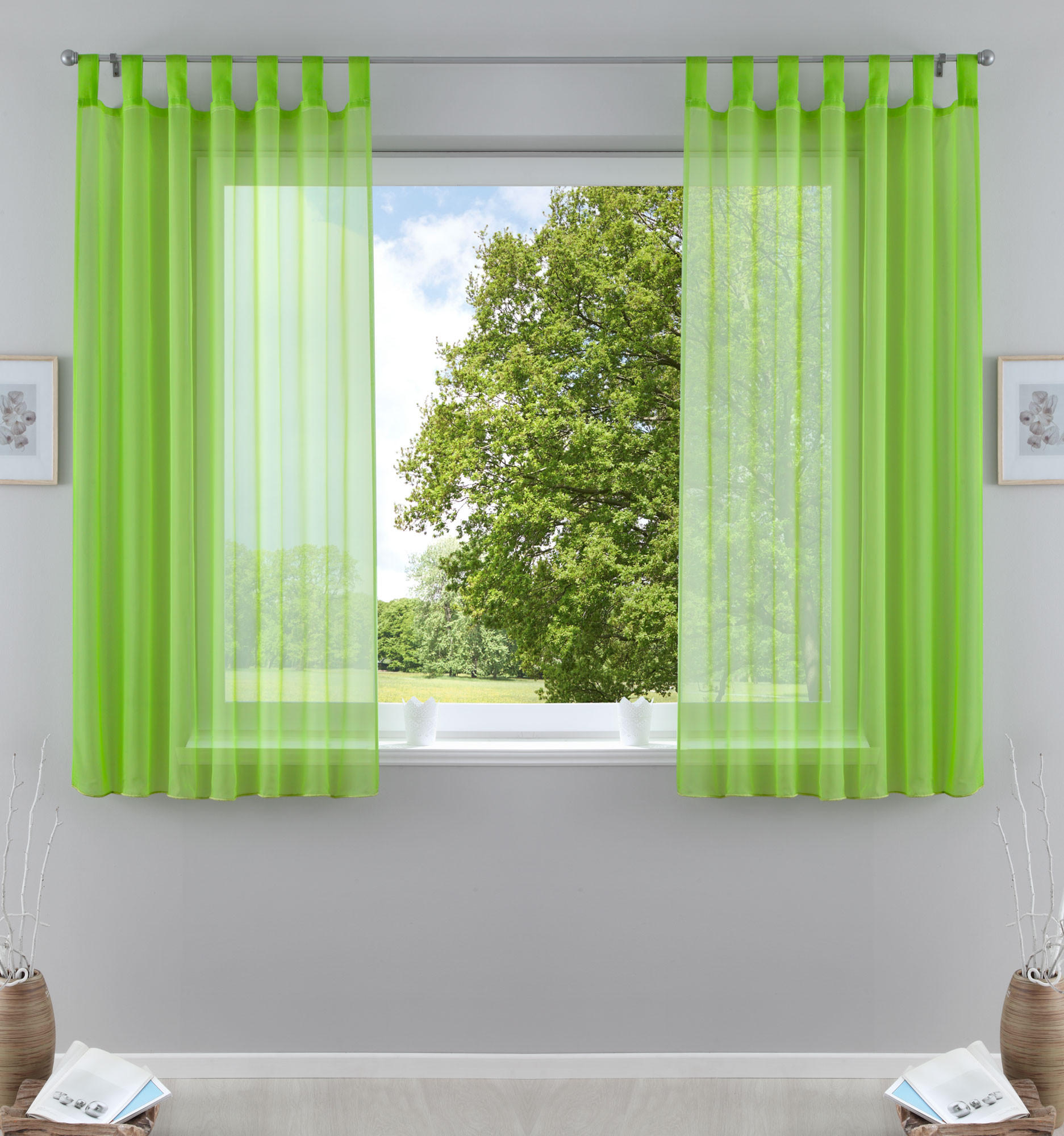 SCHLAUFENGARDINEN Voile 2er Set 175x140 cm Apfelgrün - Grün, Textil (140/175cm) - Gardinenbox.eu