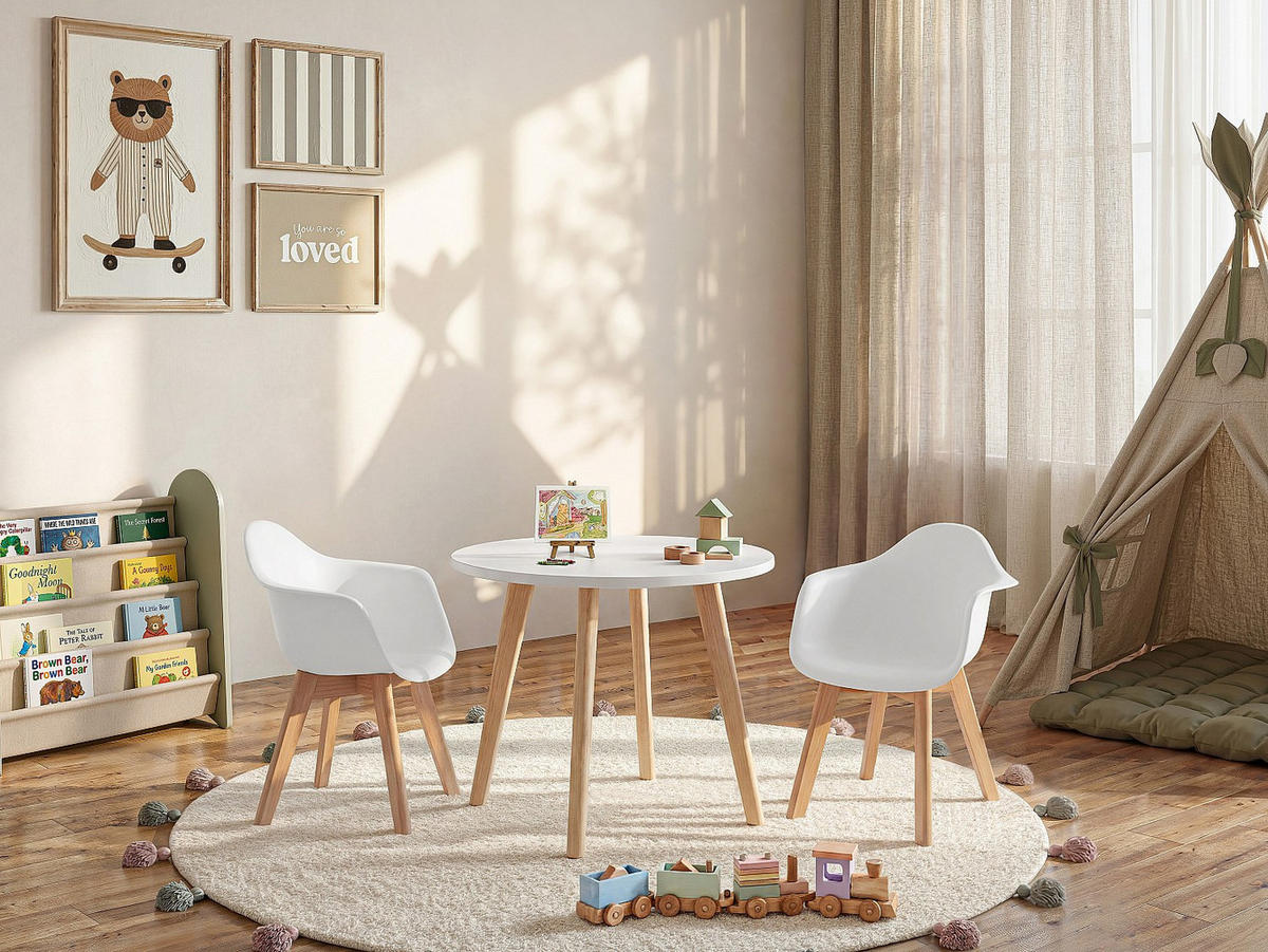 ESSGRUPPE - 2 Personen - plastik - naturfarben hell, weiß Louloune - Naturfarben/Weiß, Holz/Holzwerkstoff (60/51/60cm) - Vente-Unique