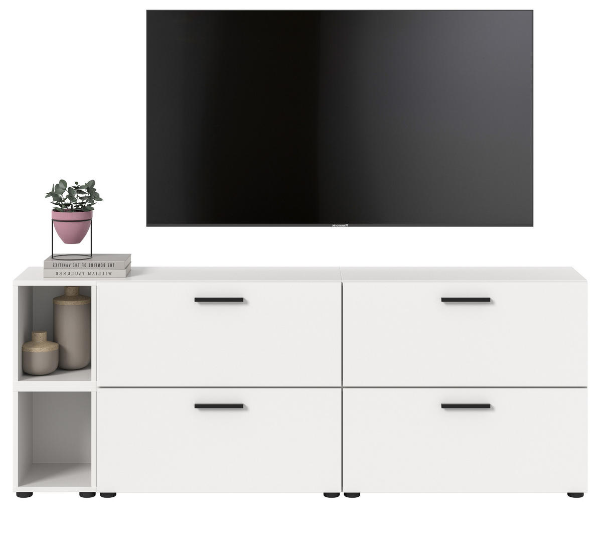 TV-LOWBOARD weiß 176 cm, Fernsehtisch hängend / stehend - Schwarz/Weiß, Holzwerkstoff/Kunststoff (176/67/34cm) - Inn.Furn