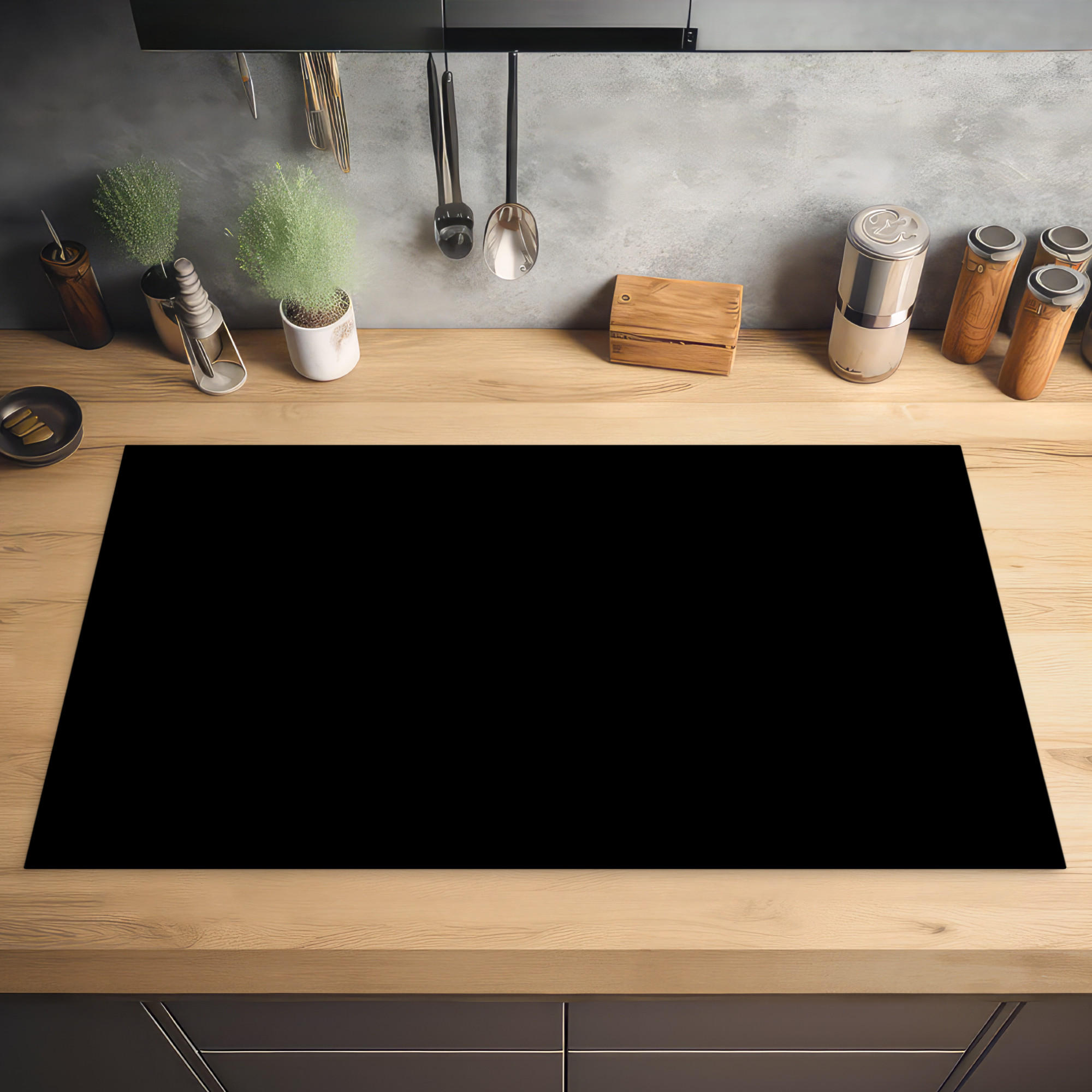 HERDABDECKPLATTE Schwarz - Einfarbig 90x52 cm - Schwarz, Kunststoff (90/0.2/52cm) - MuchoWow
