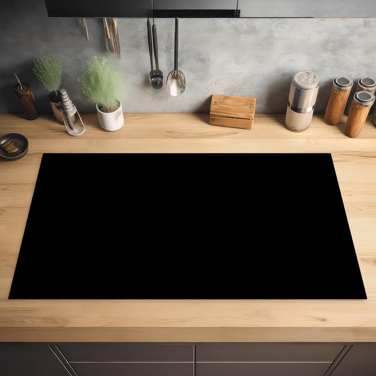 HERDABDECKPLATTE Schwarz - Einfarbig 90x52 cm - Schwarz, Kunststoff (90/0.2/52cm) - MuchoWow