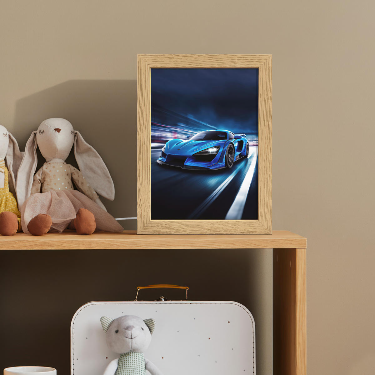 NACHTTISCHLAMPE Auto - Blau - Jungen - Kind 15x20 cm - Blau, Holzwerkstoff (8/15/20cm) - OnlyWow