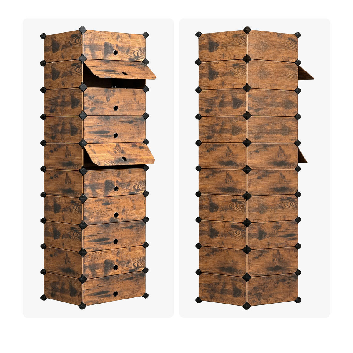 SCHUHREGAL Braun Schwarz 10-Fächer - Braun, Holz/Kunststoff (43/176/34cm) - Relaxdays