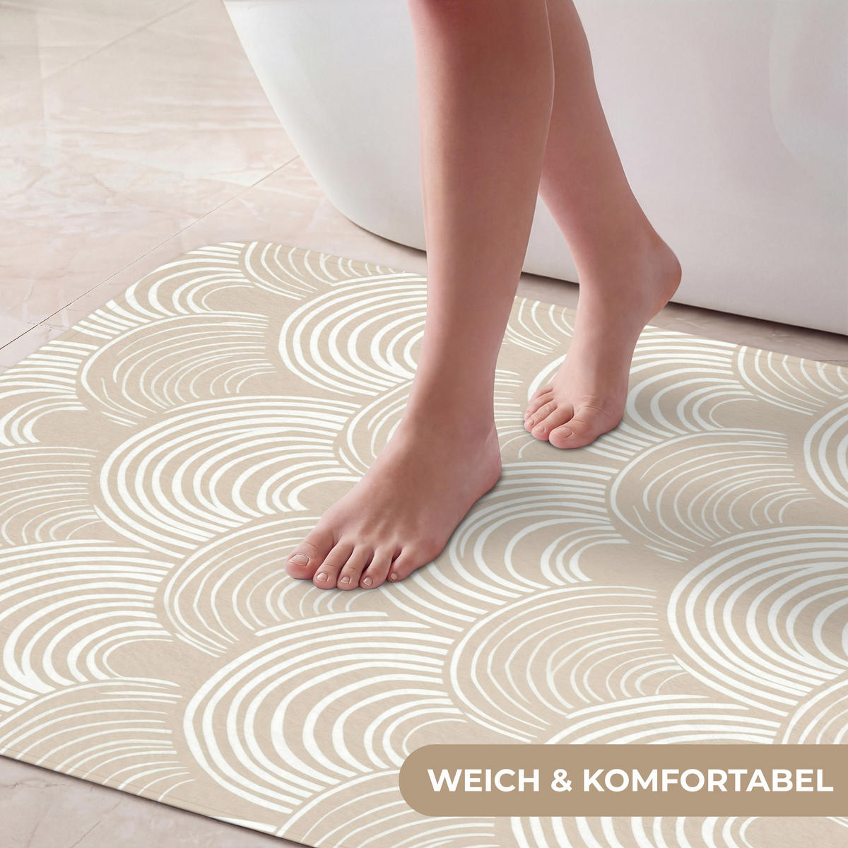 KOUPELNOVÁ PŘEDLOŽKA Vlny - Textura - Béžová 60x90 cm - kašmírová, textil/plast (60/90cm) - OnlyWow