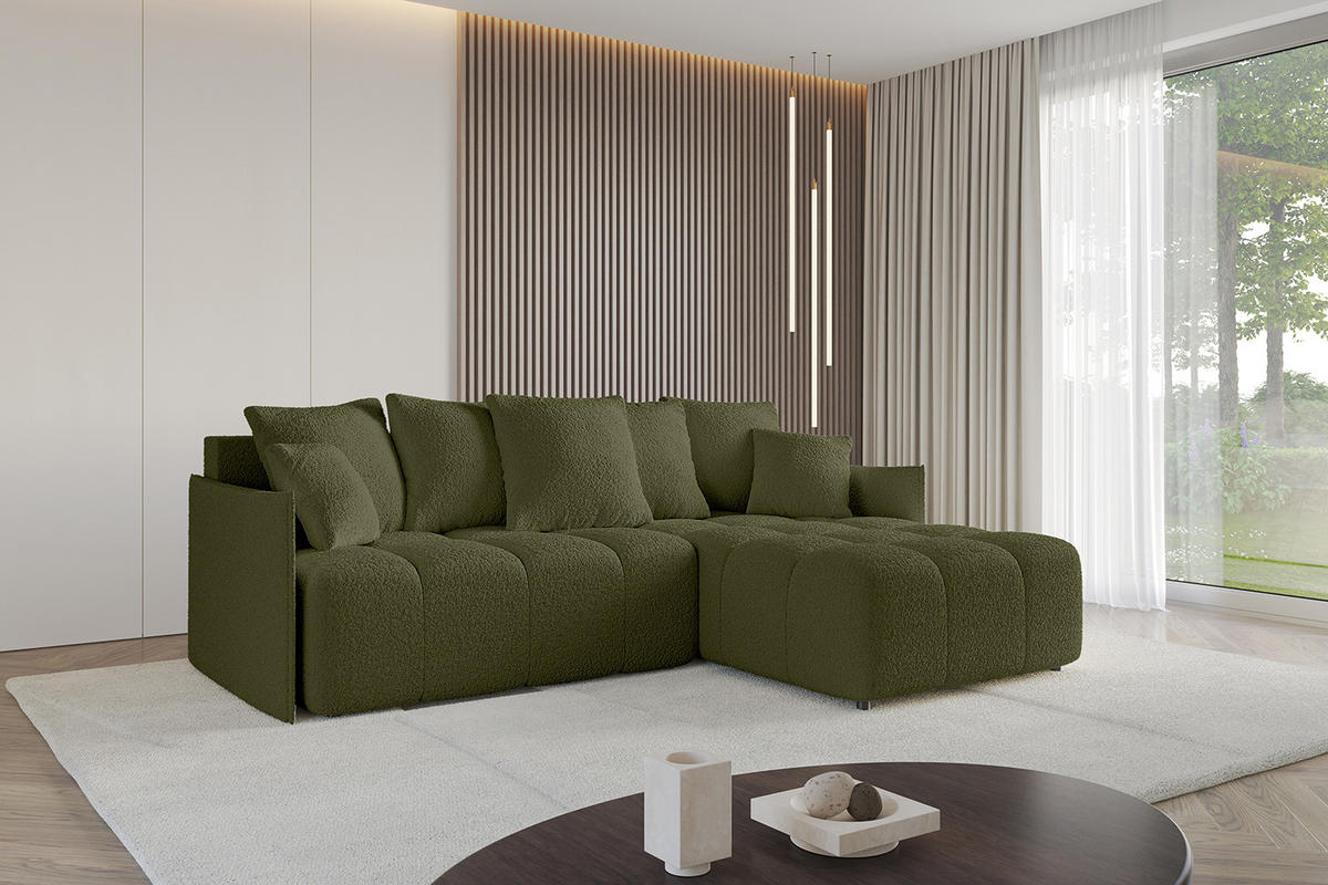 ECKSOFA Ottomane rechts LONLI-L 251x189x68 Olivgrün Bouclé - Olivgrün, Holzwerkstoff/Kunststoff (189/251cm) - ALTDECOR