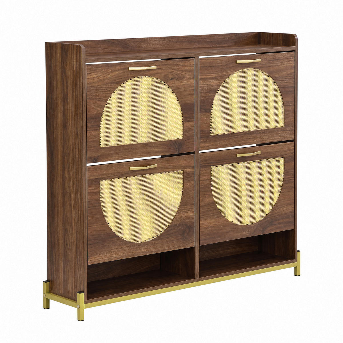 SCHUHSCHRANK Nussbaum 4 Klappen Rattan-Optik & 2 Fächer - Walnussfarben, Holzwerkstoff (108.5/100/24cm) - Urban Meuble