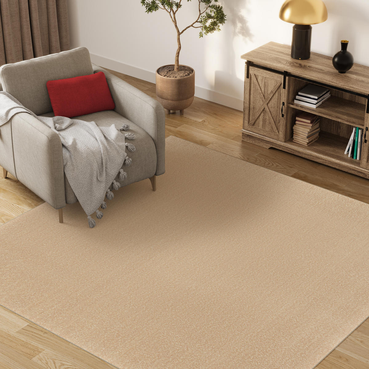 TEPPICH MONO SQUARE Beige 200/200 cm - Beige, Kunststoff (200/200cm) - Tapiso