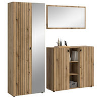 GARDEROBEN-SET Evoke Eiche 3-teilig 191 cm, Garderobenkombination mit viel Stauraum - Schwarz/Eiche Artisan, Glas/Holzwerkstoff (191/192/37cm) - Inn.Furn