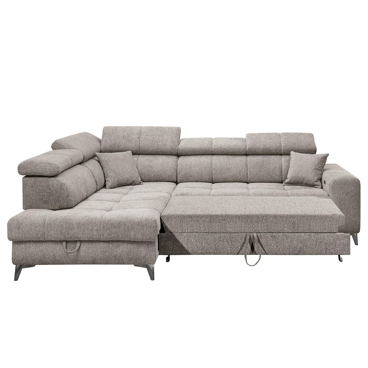 ECKSOFA mit Schlaffunktion - Webstoff - Taupe/Schwarz, Kunststoff/Textil (282/198cm) - home24