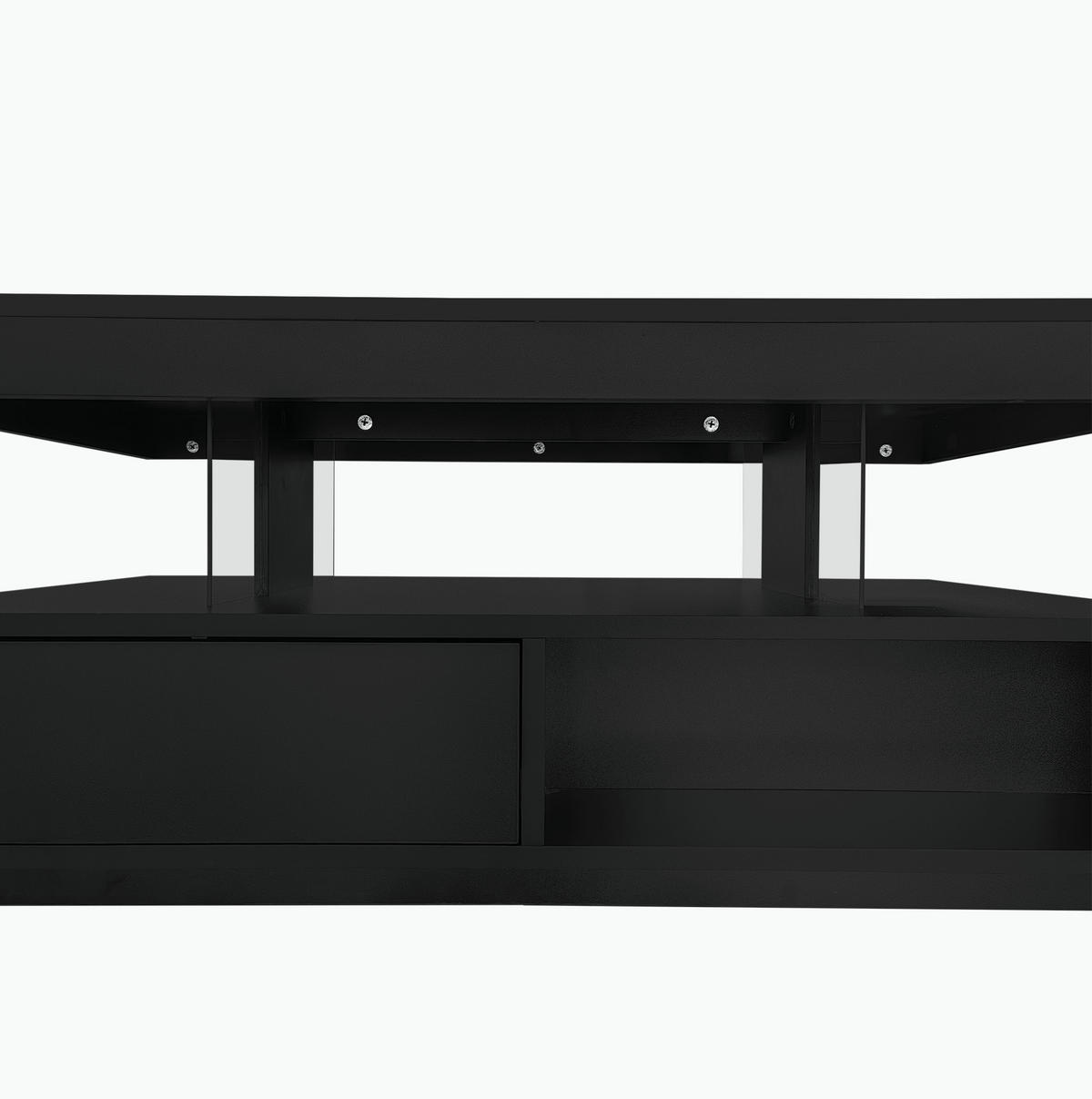 COUCHTISCH 95/50/42,5 cm Schwarz Hochglanz mit LED-Beleuchtung und 2 Schubladen - Schwarz, Holzwerkstoff (95/50/42.5cm) - Flora Grace