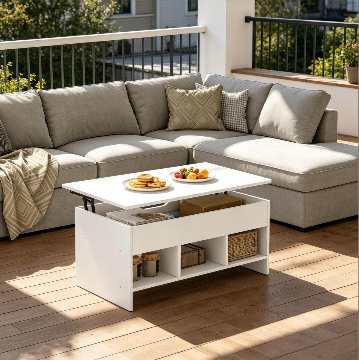 COUCHTISCH 96/51/45 cm mit Lift-Top, Stauraum und Gasdruckfeder, Holz und Metall, Weiß - Weiß, Holzwerkstoff (96/51/60.5cm) - Redom